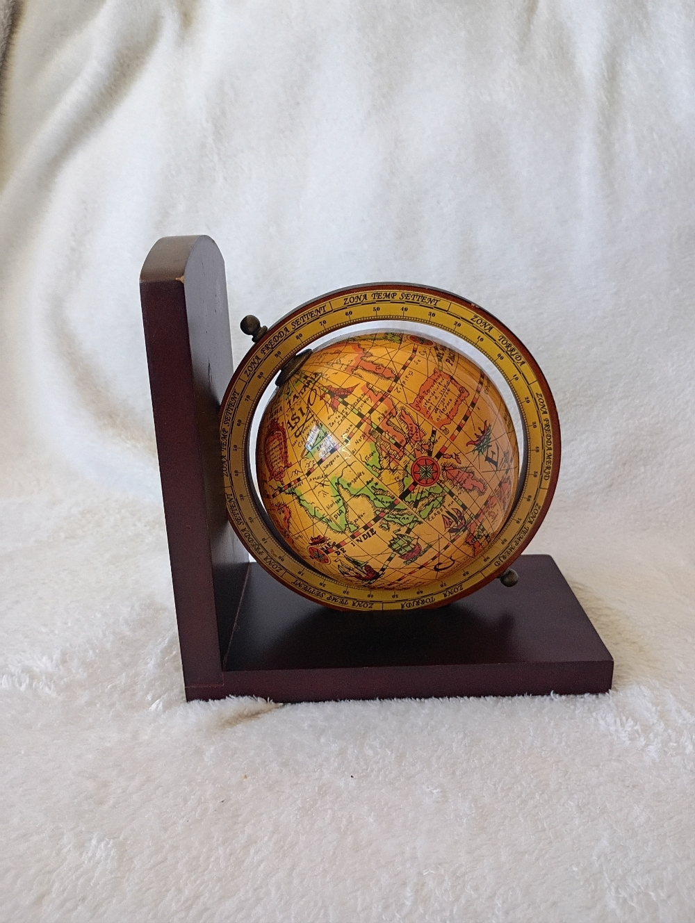 Vintage Italian Wood Old World Globe Map